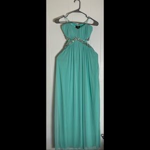 Aqua pastel strapless open back